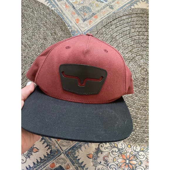 Kimes Ranch Other - Kimes Ranch Mens Snapback Hat Maroon Black Leather Patch Logo Cotton Cap